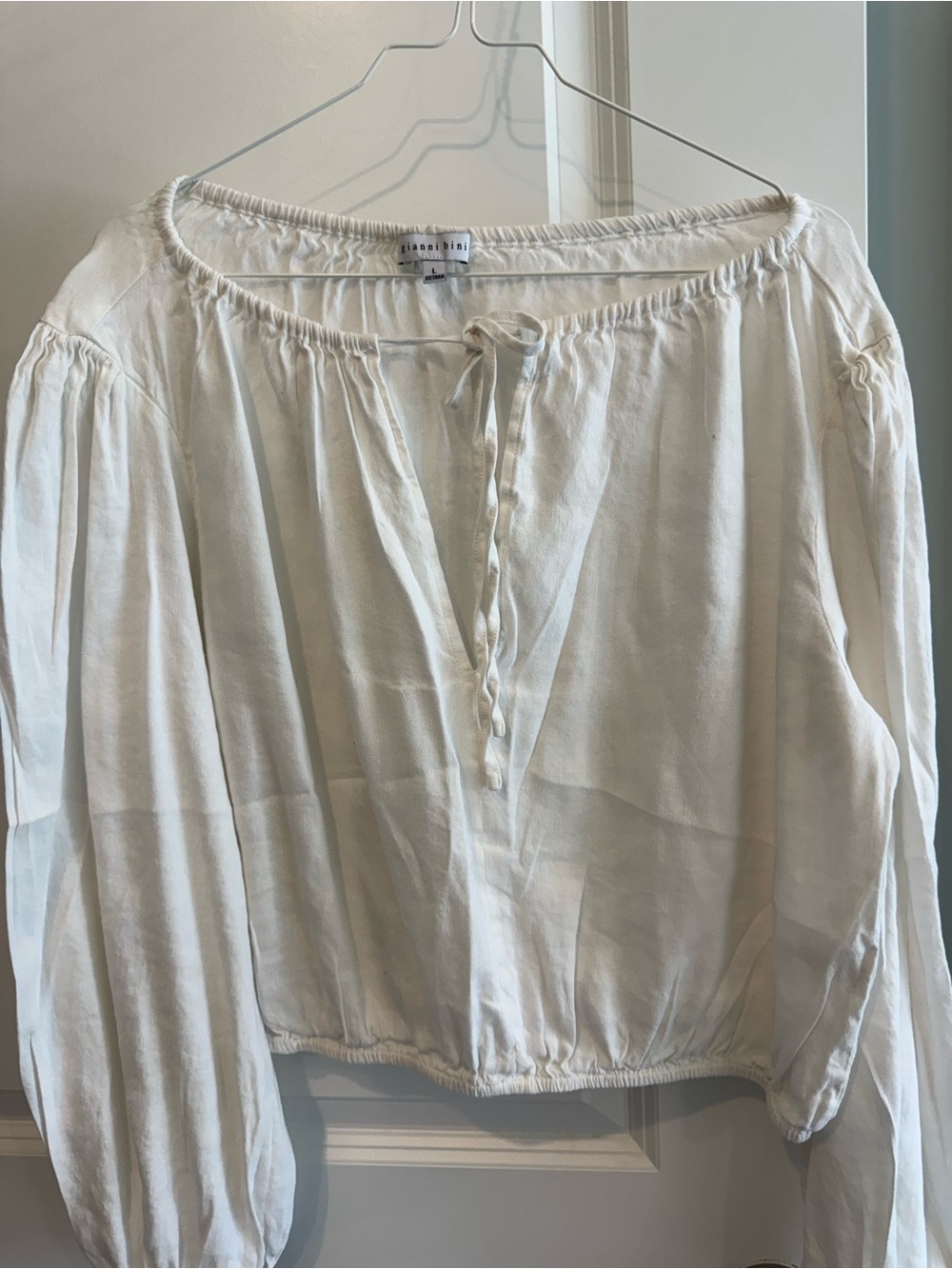 Gianni Bini Cream Peasant Tunic with Tie Front